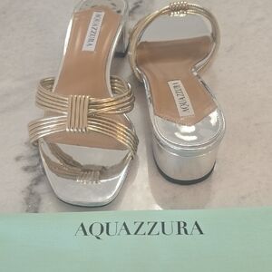 Aquazzura Metallic Silver and Gold Slides Sz 39